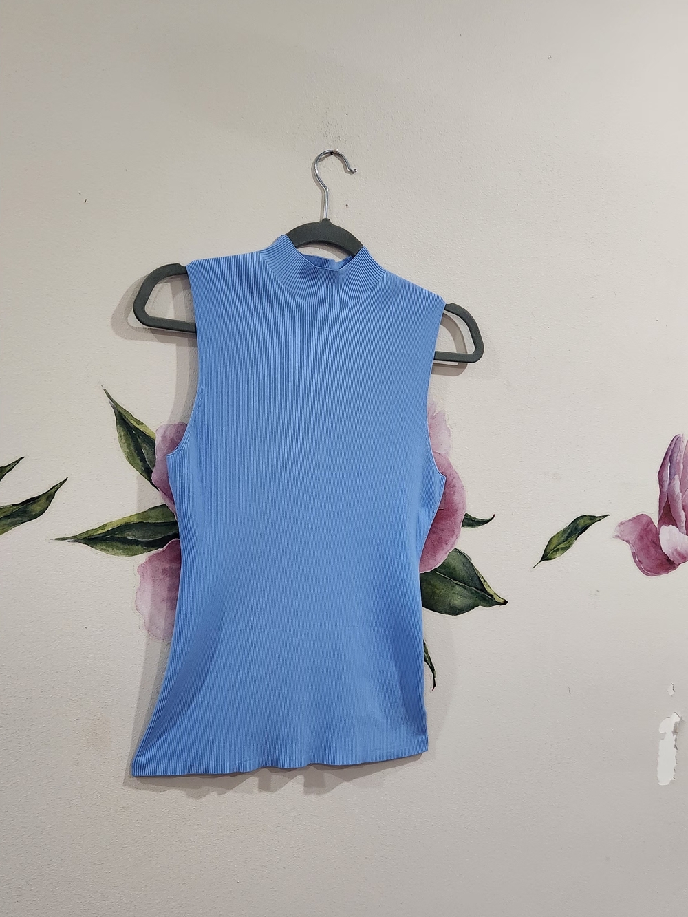 Theory Mock-Neck Sleeveless Tank in Light Blue
